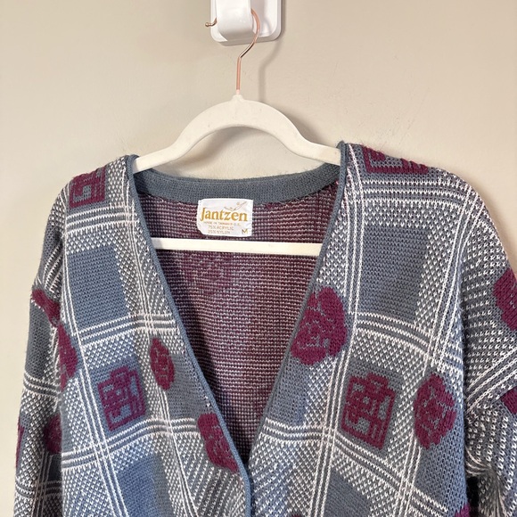 Vintage Jantzen • Button Cardigan Sweater Floral Folklore Med Oversized Academia - Picture 3 of 8
